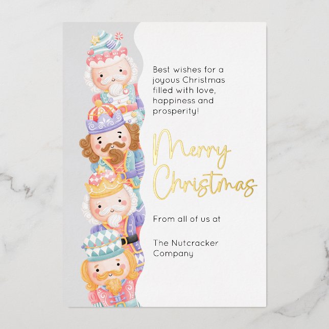 Nutcracker Merry Christmas Foil Holiday Card (Front)