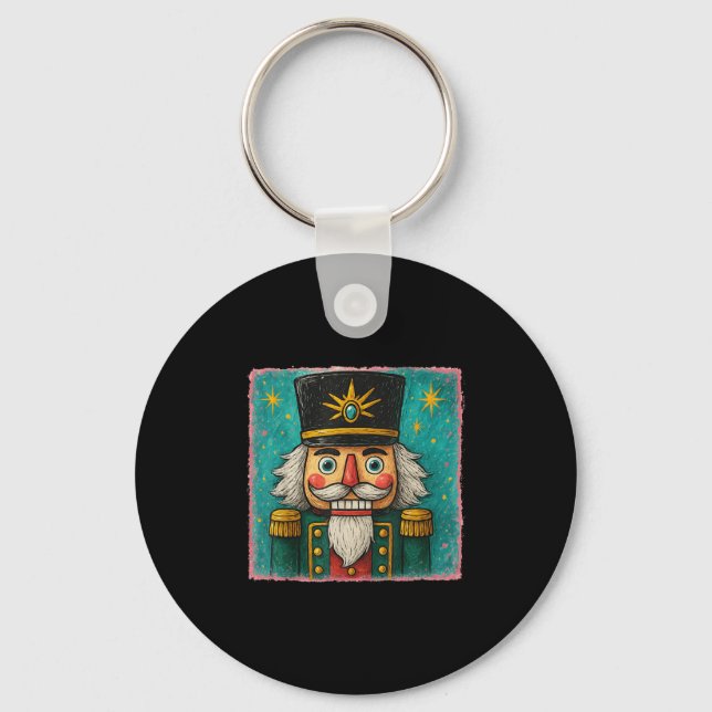 Nutcracker Merry Christmas Men Women Kids Painting Keychain (Front)