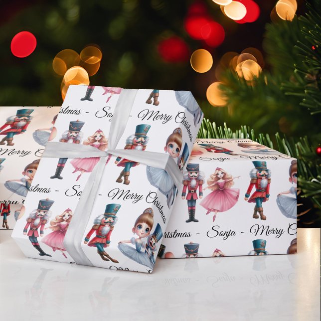 Nutcracker Mouse Ballerina Add Name Christmas Roll Wrapping Paper (Creator Uploaded)