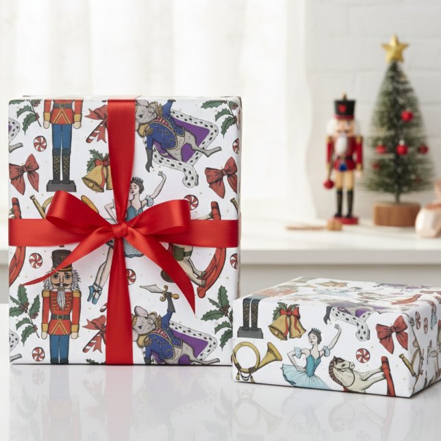 Nutcracker Mouse King Ballerina Christmas Pattern Wrapping Paper (Modern & Festive Hand Drawn Nutcracker Gift Wrap for Kids. Winter Nutcracker Ballet Pattern for Xmas)