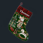 Nutcracker Mouse King Ballet Vintage Red Gingham Small Christmas Stocking<br><div class="desc">Add a touch of elegance and nostalgia to your holiday decor with this Nutcracker Ballet Christmas stocking! Featuring vintage-inspired designs of the Mouse King, a charming rocking horse, a festive Christmas tree, and other holiday elements, all set against a luxurious green background, it’s a stunning addition to your mantle. The...</div>