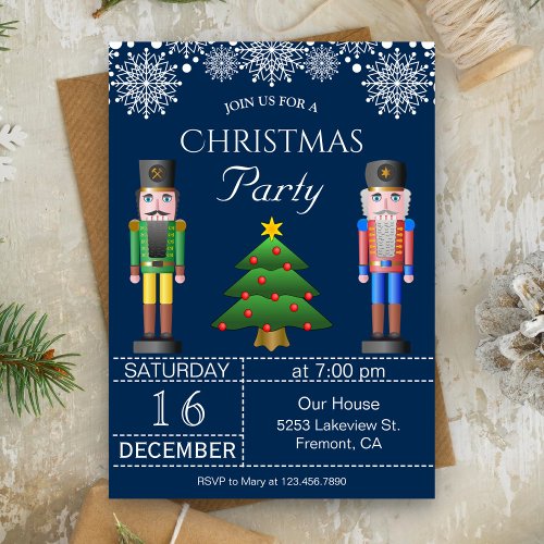 Nutcracker  Navy Blue Christmas Party Invitation