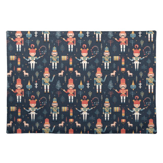 Nutcracker Navy Blue Festive Christmas Cloth Placemat (Front)