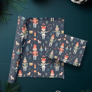 Nutcracker Navy Blue Festive Christmas Wrapping Paper