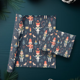 Nutcracker Navy Blue Festive Christmas Wrapping Paper