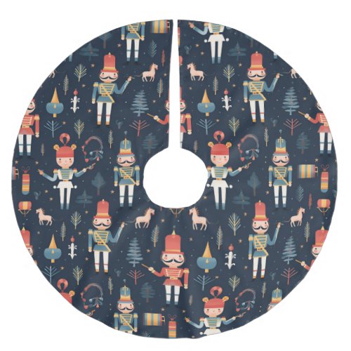 Nutcracker Navy Blue Pattern Christmas Tree Skirt