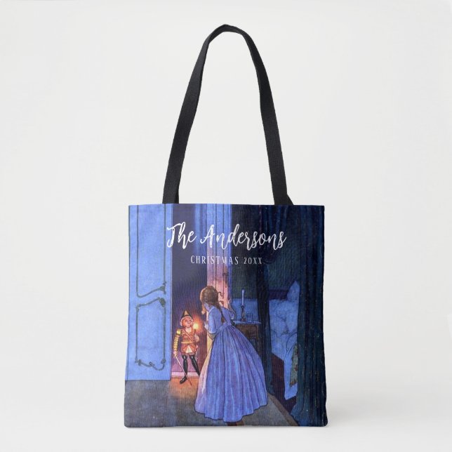 Nutcracker Nostalgic Personalized Vintage Holiday Tote Bag (Front)