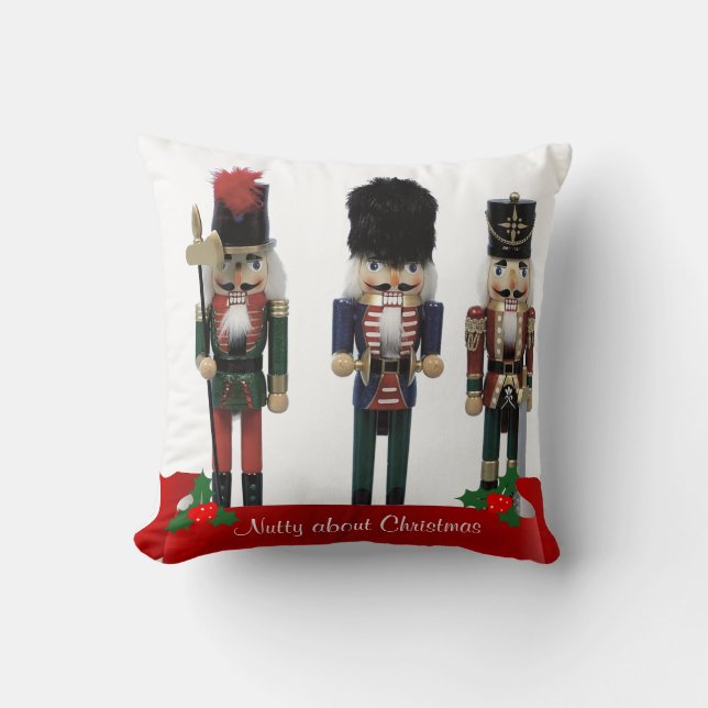 Nutcracker “Nutty about Christmas” Throw Pillow (Front)