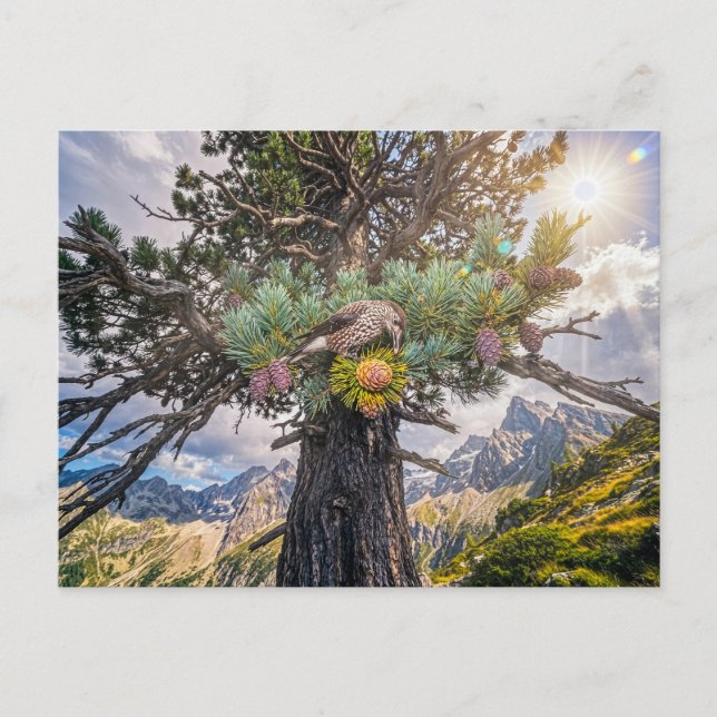 Nutcracker on stone pine searching cones postcard (Front)