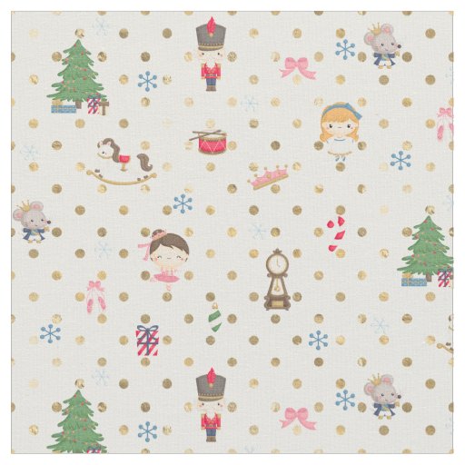 Nutcracker on White and Gold Polka Dot Fabric