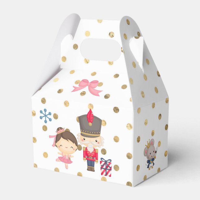 Nutcracker on White and Gold Polka Dot Favor Boxes (Front Side)