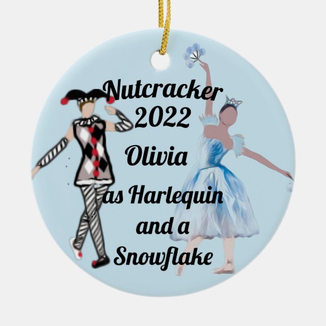 Nutcracker Ornament-Harlequin and SnowflakeCeramic Ceramic Ornament (Front)