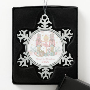 Nutcracker Pastel Pink Ballet Baby First Christmas Snowflake Pewter Christmas Ornament