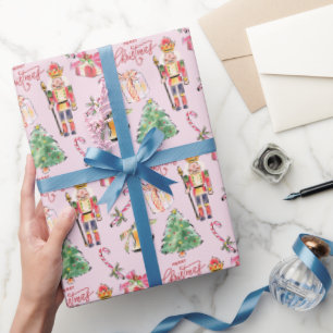 Nutcracker pastel pink vintage sketch Christmas Wrapping Paper