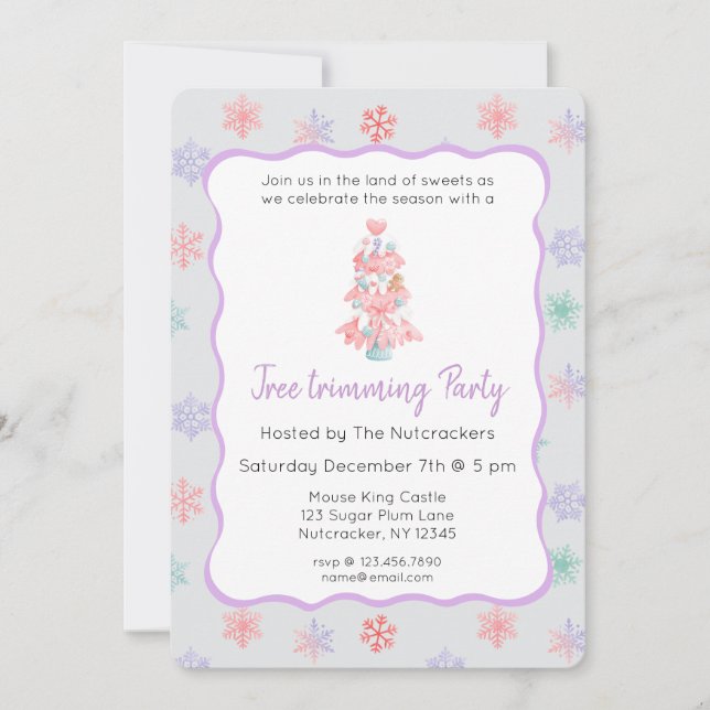 Nutcracker Pastel Tree Trimming Party Invitation (Front)