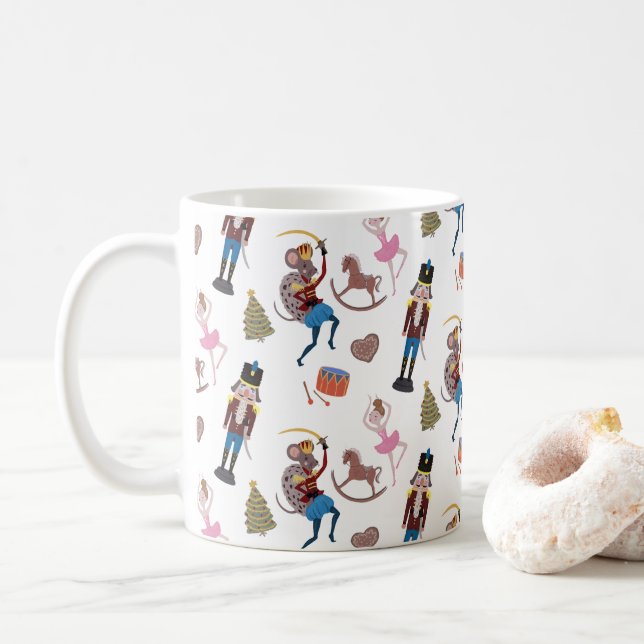 Nutcracker Pattern Christmas Ballet Coffee Mug (With Donut)