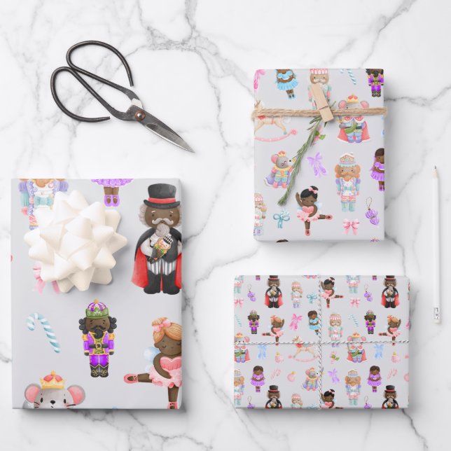 Nutcracker Pattern Christmas Wrapping Paper Sheets (Front)