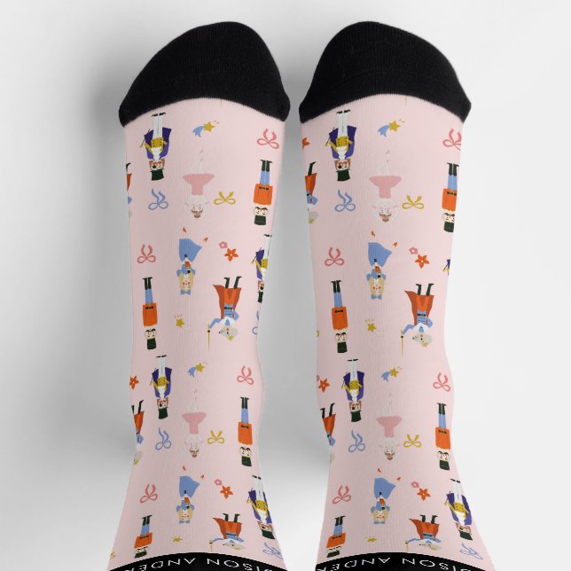 Nutcracker Pattern Pink Christmas Holiday Socks (Top)