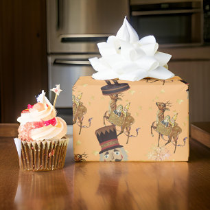 Nutcracker Peach Golden Snowflakes Wrapping Paper