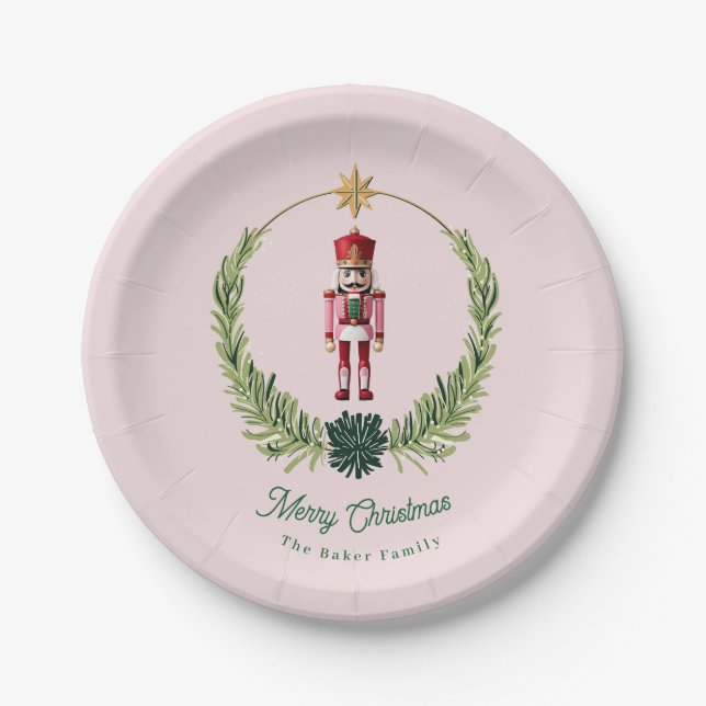 Nutcracker Personalized Cute Pink  Red Christmas  Paper Plates (Front)