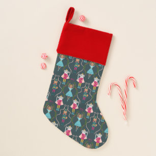Nutcracker Pets Whimsical Pattern Green Christmas Stocking
