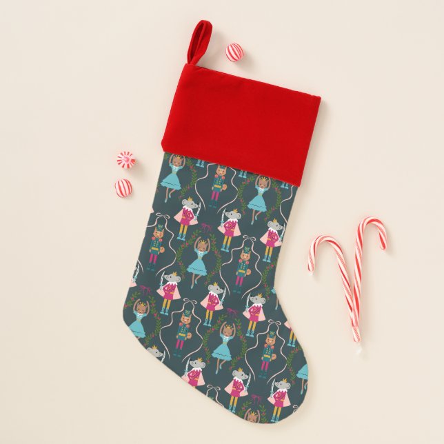 Nutcracker Pets Whimsical Pattern Green Christmas Stocking (Front)