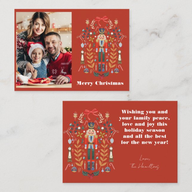Nutcracker Photo Christmas Custom Greetings Card (Front/Back)