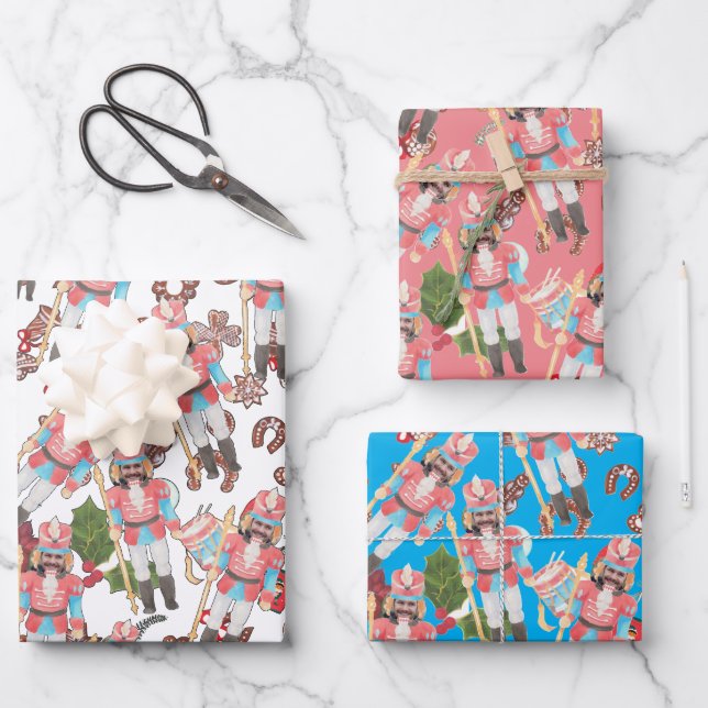 Nutcracker Photo Face Funny Christmas Wrapping Paper Sheets (Front)