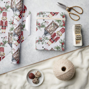 Nutcracker Pine Holly Lantern Christmas Wrapping Paper