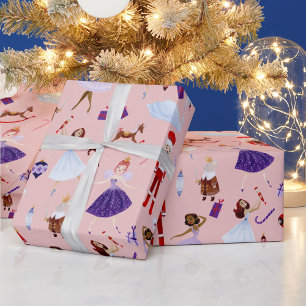 Nutcracker Pink Ballerinas White Christmas Trees Wrapping Paper