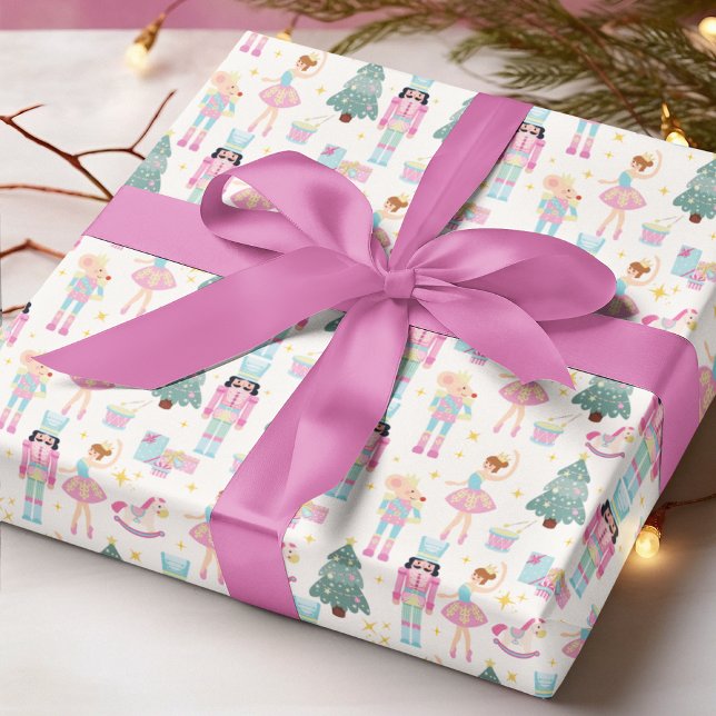 Nutcracker Pink Blue Christmas Ballerina  Wrapping Paper (Creator Uploaded)