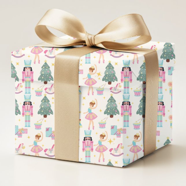 Nutcracker Pink Blue Christmas Ballerina  Wrapping Paper (Creator Uploaded)