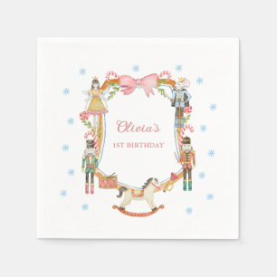Nutcracker Pink Christmas Girl 1st Birthday Napkins