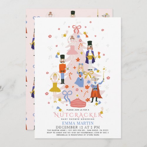 Nutcracker Pink Christmas Tree Baby Shower Invitation