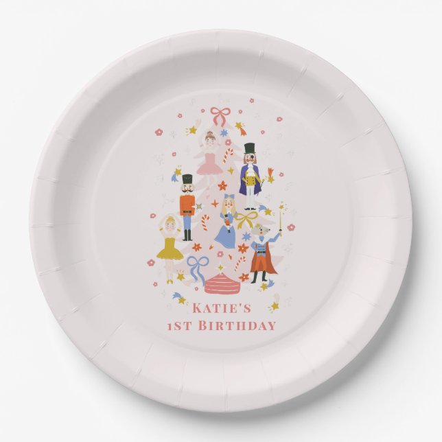 Nutcracker Pink Christmas Tree Birthday Paper Plat Plates (Front)