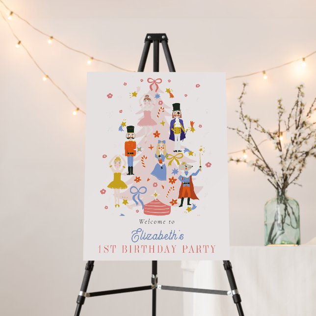 Nutcracker Pink Christmas Tree Birthday Welcome Foam Board (In Situ (Stand))