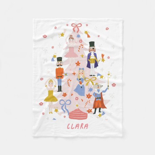 Nutcracker Pink Christmas Tree Fleece Blanket