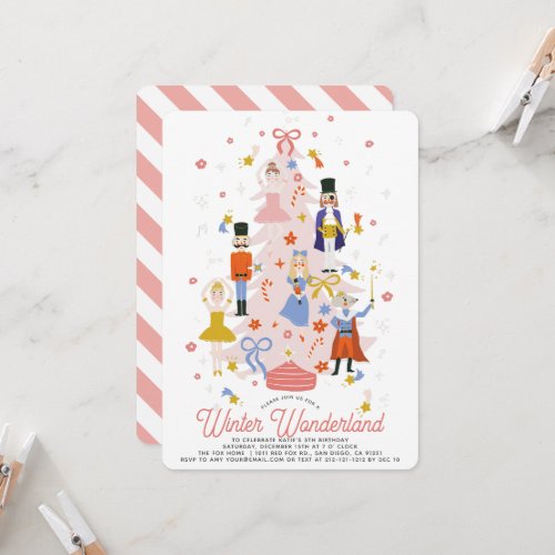 Nutcracker Pink Christmas Tree Girl Birthday Invitation