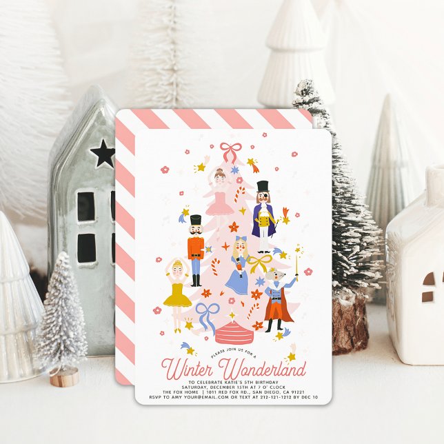 Nutcracker Pink Christmas Tree Girl Birthday Invitation (Creator Uploaded)