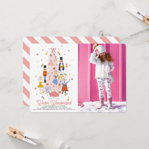 Nutcracker Pink Christmas Tree Girl Birthday Photo Invitation