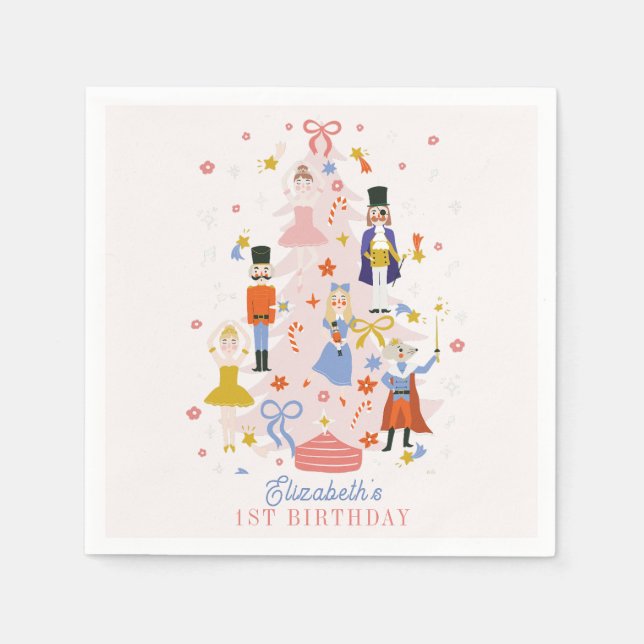 Nutcracker Pink Christmas Tree Holiday Birthday Napkins (Front)