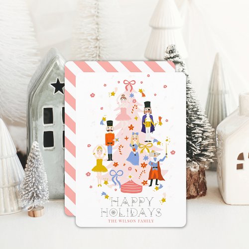 Nutcracker Pink Christmas Tree Holiday Card