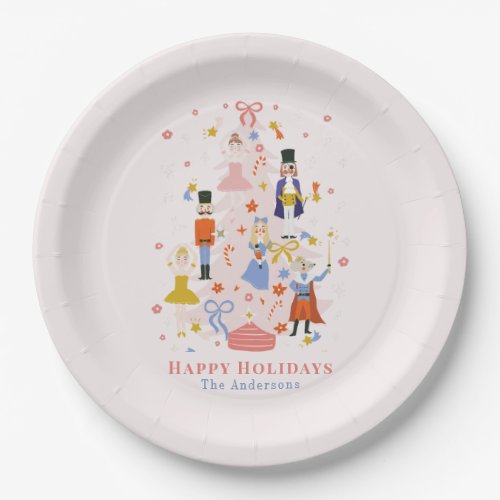 Nutcracker Pink Christmas Tree Holiday Paper Plate