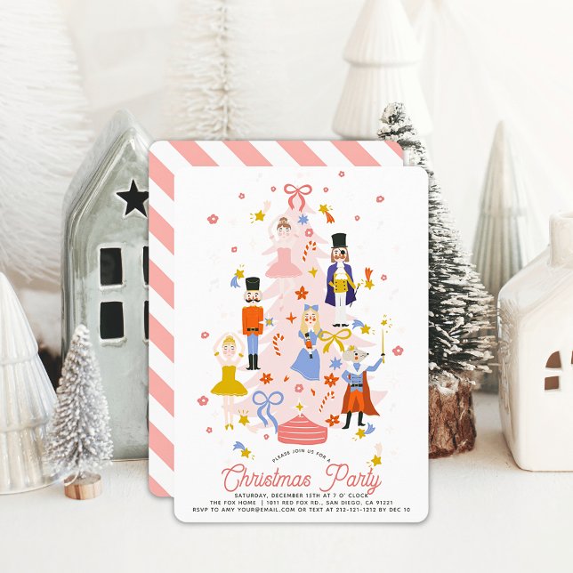 Nutcracker Pink Christmas Tree Holiday Party Invitation (Creator Uploaded)