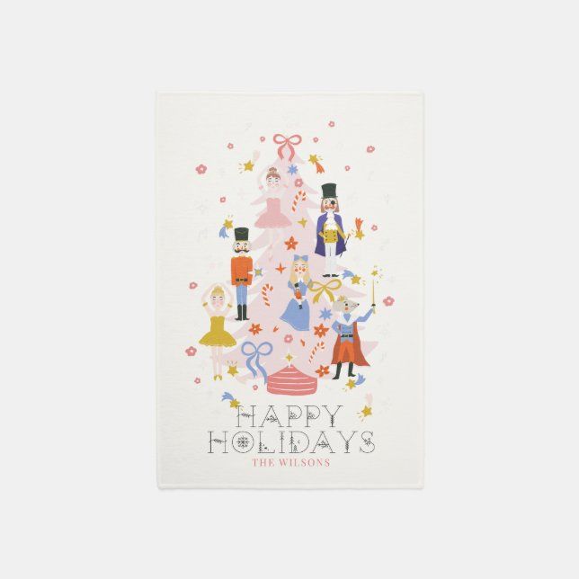 Nutcracker Pink Christmas Tree Holiday Rug (Front (Vertical))