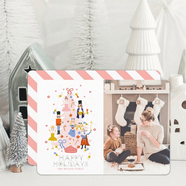 Nutcracker Pink Christmas Tree Photo Holiday Card (Creator Uploaded)