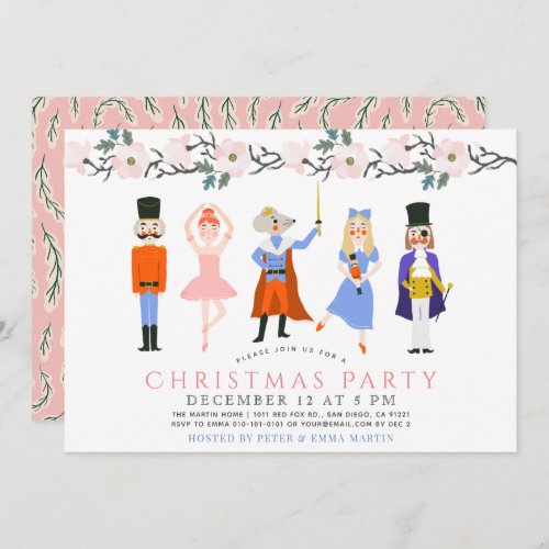 Nutcracker Pink Floral Christmas Holiday Party Invitation