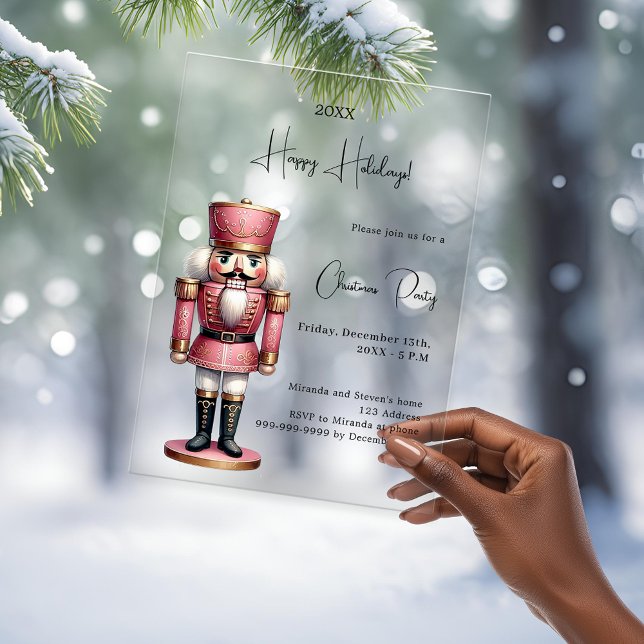 Nutcracker pink frosted Christmas Party Acrylic Invitations (Creator Uploaded)