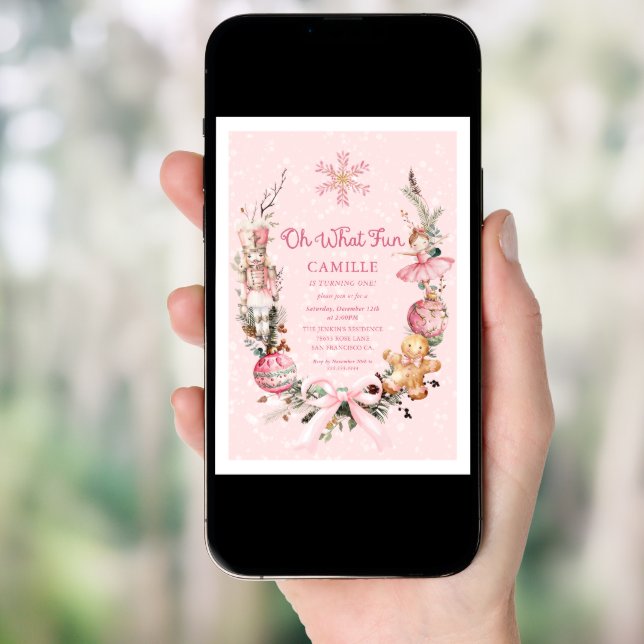 Nutcracker Pink Girl 1st Birthday  Invitation (Front Digital)