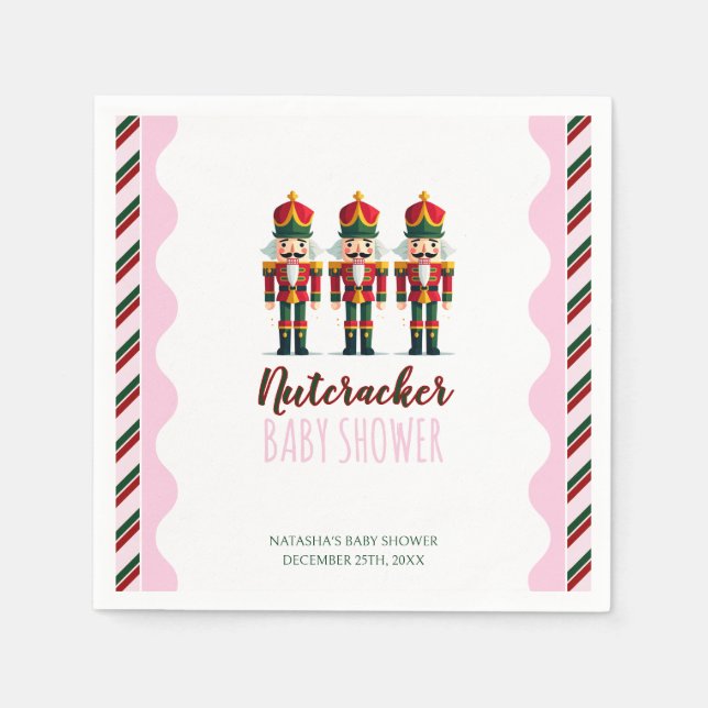 Nutcracker Pink Girl Christmas Baby Shower  Napkins (Front)